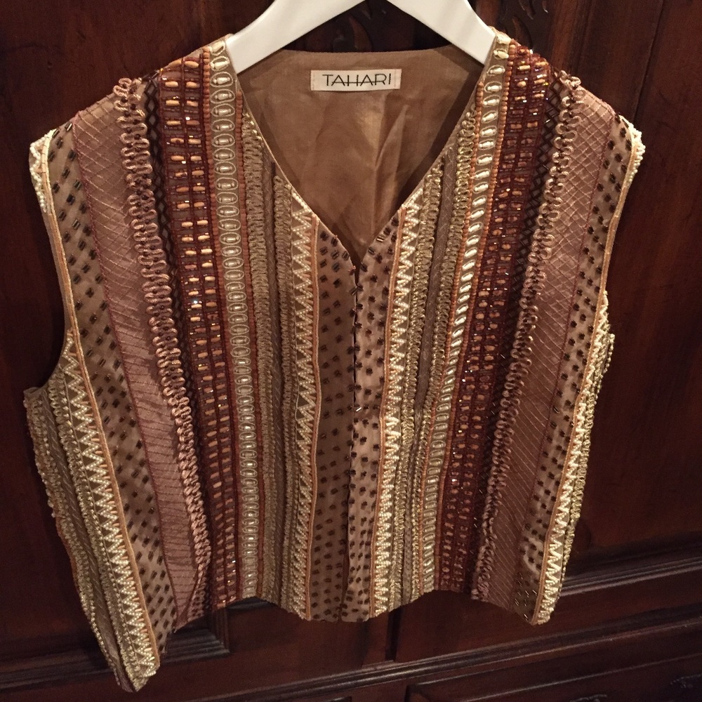 Vintage TAHARI Sparkling BEADED SILK VEST